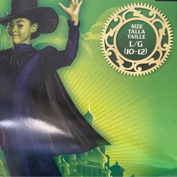 Wicked Elphaba Costume NEW Large 10-12 Kids Witch Black Hat Dress